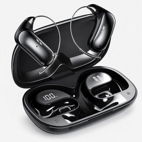 Futicare Bluetooth Kopfhörer Kabellos, Sportkopfhörer mit Ohrbügel, Open-Ear-Kopfhörer (Bluetooth 6.0, 46 Std., 2 Mikrofone, IPX5, Memory-Draht-Ohrbügel für Bri