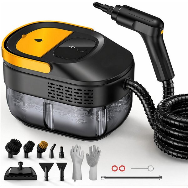 Futicare Dampfreiniger Handdampfreiniger 2500 W, bis zu 100 °C, 3 bar, ca. 10 Sek., 1600 ml, 2500 W, 3 Dampfstufen, Tragbarer Reiniger mit Zubehör für Küche, Fe