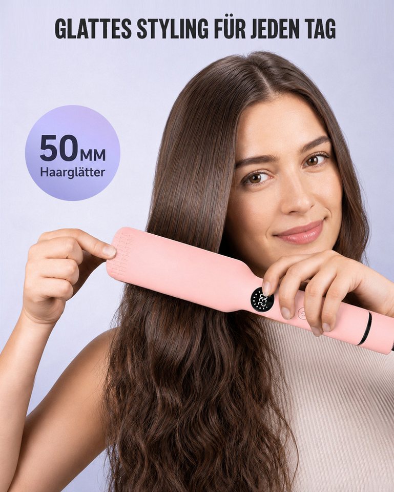 Futicare Glätteisen breit 50 mm, breiter Haarglätter mit 11 Temp 130–230 °C PTC-Schnellaufheizung, LED-Anzeige, 3D-Floating-Platten mit Aufbewahrungstasche, für – Bild 2 von 5