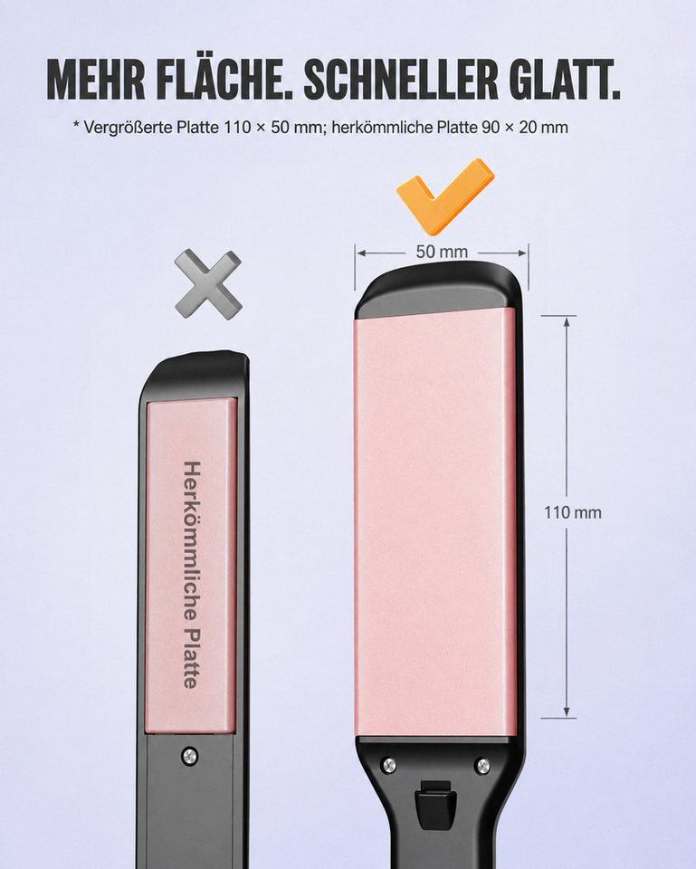 Futicare Glätteisen breit 50 mm, breiter Haarglätter mit 11 Temp 130–230 °C PTC-Schnellaufheizung, LED-Anzeige, 3D-Floating-Platten mit Aufbewahrungstasche, für – Bild 3 von 5