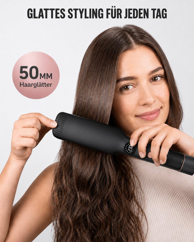 Futicare Glätteisen breit 50 mm, breiter Haarglätter mit 11 Temp 130–230 °C PTC-Schnellaufheizung, LED-Anzeige, 3D-Floating-Platten mit Aufbewahrungstasche, für – Bild 2 von 5