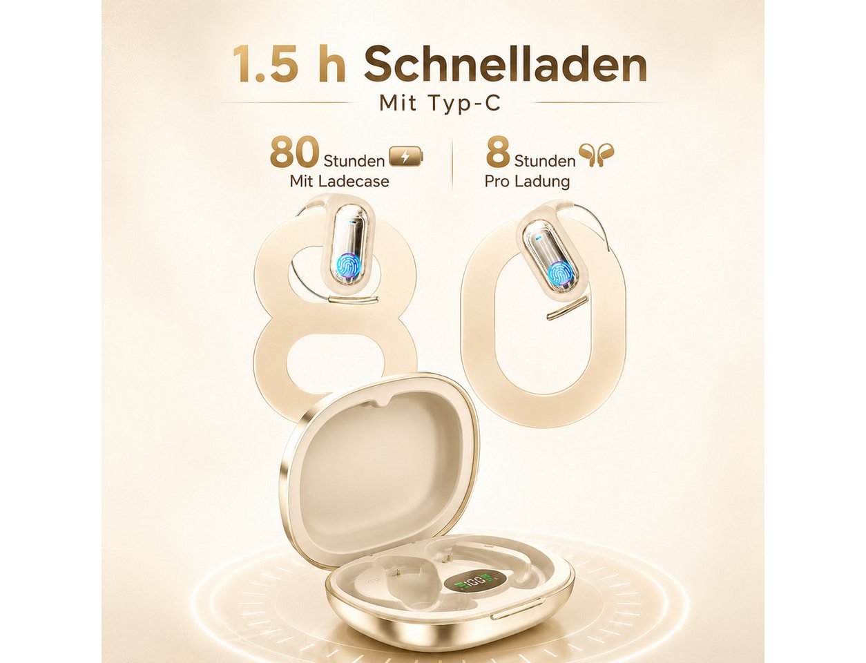 Futicare KI-Übersetzungskopfhörer mit GPT-KI, Bluetooth-Kopfhöre, Open-Ear-Kopfhörer (mit schlankem Ohrhaken für Brillenträger,165 Sprachen,ohne Abo,80 Std) – Bild 2 von 5