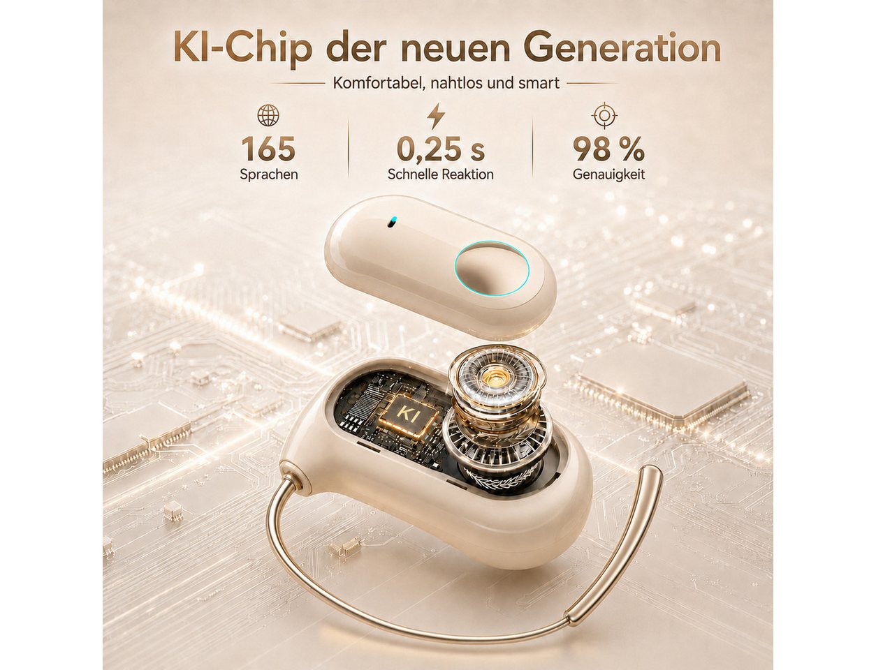 Futicare KI-Übersetzungskopfhörer mit GPT-KI, Bluetooth-Kopfhöre, Open-Ear-Kopfhörer (mit schlankem Ohrhaken für Brillenträger,165 Sprachen,ohne Abo,80 Std) – Bild 4 von 5