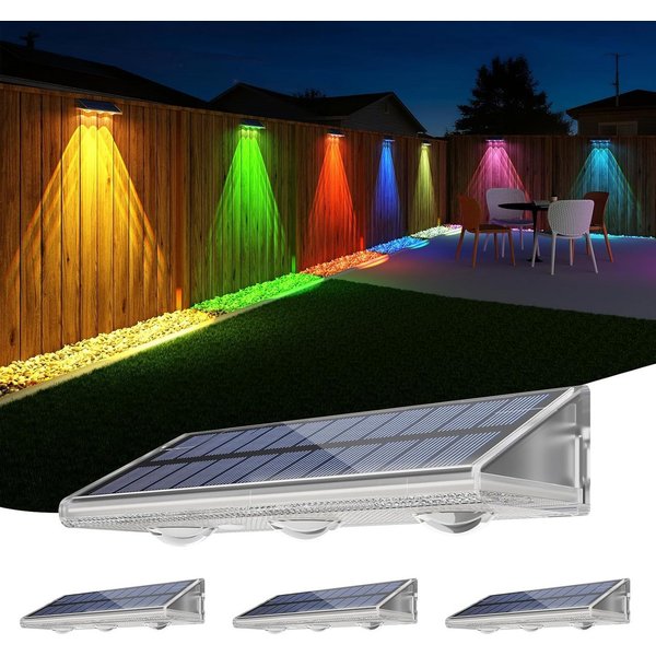 Futicare LED Außen-Wandleuchte Solar, Warmweiß & RGB 6 Farben, IP67, Solarleuchte für Zaun, Garten, Terrasse, Stufen, 4er Set