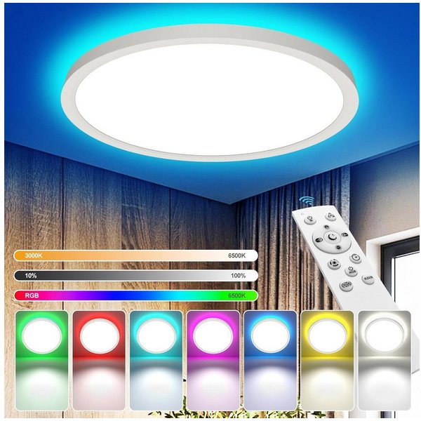 Futicare LED Deckenleuchte mit RGB Ambientelicht, 24W, 2700 lm, dimmbar, Fernbedienung, 3000–6500 K, IP44 – für Wohnzimmer, Schlafzimmer & Bad