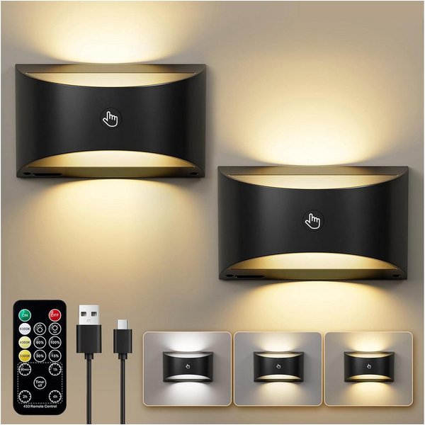 Futicare LED Wandleuchte für Innen, LED Wandleuchte kabellos magnetisch, 3 Farben dimmbar, (3000K, 4000K, 6000K),LED-Leuchtmittel fest verbaut, Akku-Lampe mit F