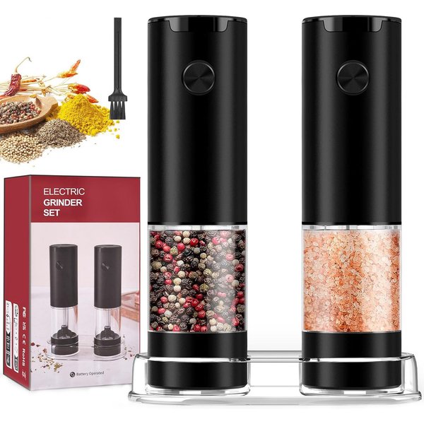 Futicare Salz-/Pfeffermühle Elektrisch 2er Set, batteriebetrieben für sofortigen Einsatz & flexibel überall nutzbar – Keramikmahlwerk, LED-Licht, Nachfüllbar, E