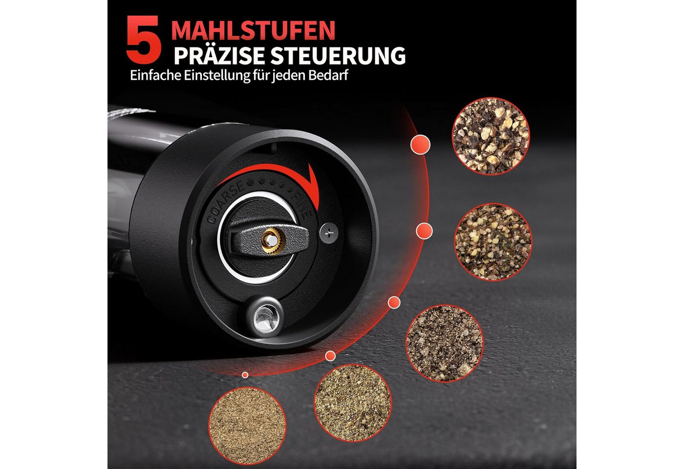 Futicare Salz-/Pfeffermühle Elektrisch 2er Set, batteriebetrieben für sofortigen Einsatz & flexibel überall nutzbar – Keramikmahlwerk, LED-Licht, Nachfüllbar, E – Bild 2 von 5