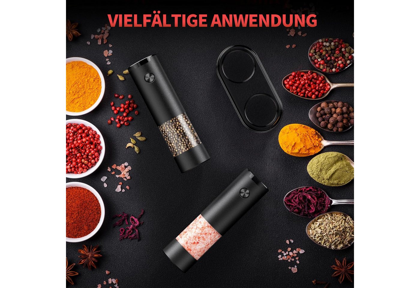 Futicare Salz-/Pfeffermühle Elektrisch 2er Set, batteriebetrieben für sofortigen Einsatz & flexibel überall nutzbar – Keramikmahlwerk, LED-Licht, Nachfüllbar, E – Bild 5 von 5