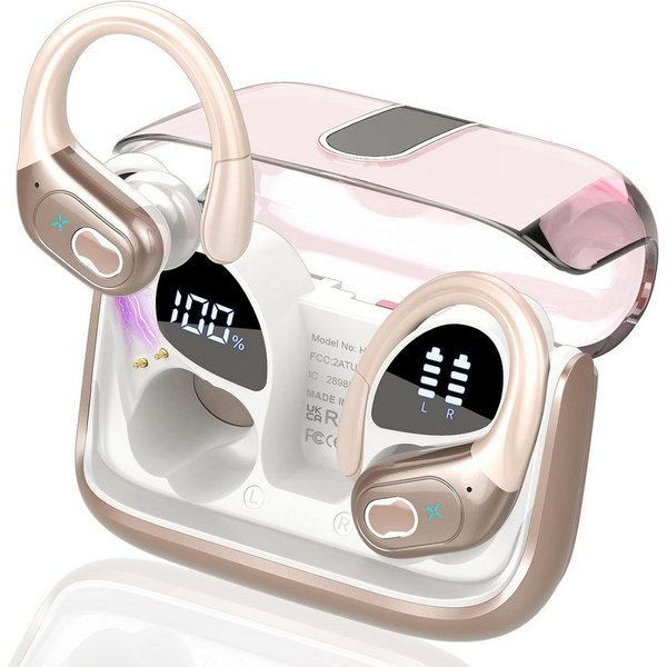Futicare Sportkopfhörer Bluetooth 5.4 mit Ohrbügel,ENC-Mikrofon und 75 Std.Akku In-Ear-Kopfhörer (kabelloses Headset mit Dual-LED, IPX7 für Laufen, Fitness & Al