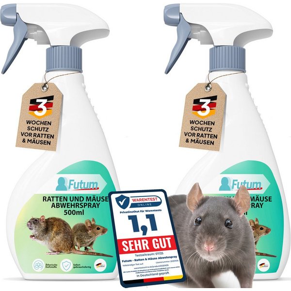 FUTUM Vergrämungsmittel Ratten & Mäuse Abwehrspray, 1 l, Präventiver Schutz, Vielseitig einsetzbar, Wirtschaftlich