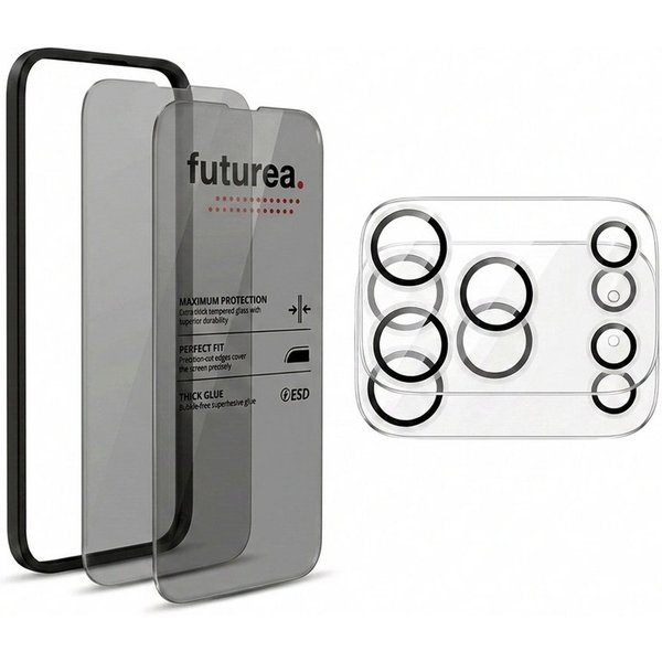 Futurea Displayschutzglas 2er Pack Panzerglas Anti-Spy Privacy Sichtschutz 9H mit Kameraschutz für iPhone 18 Pro, 2er Vorteilsset, 2 Stück, Blickdicht Anti Fing