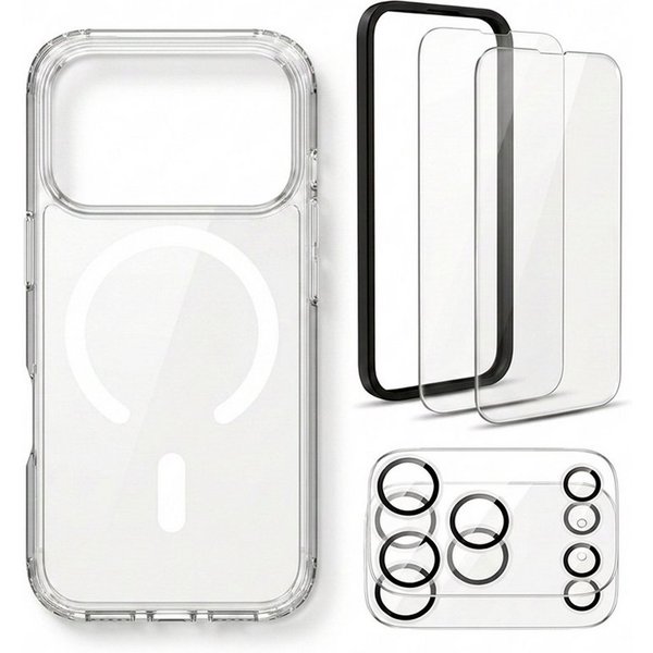 Futurea Handyhülle Transparent MagSafe Case 5in1 Set Panzerglas iPhone 18 Pro & Pro Max 6,3" - 6,9", Schutzset mit Schutzfolie und Kameraschutz für das Apple iP
