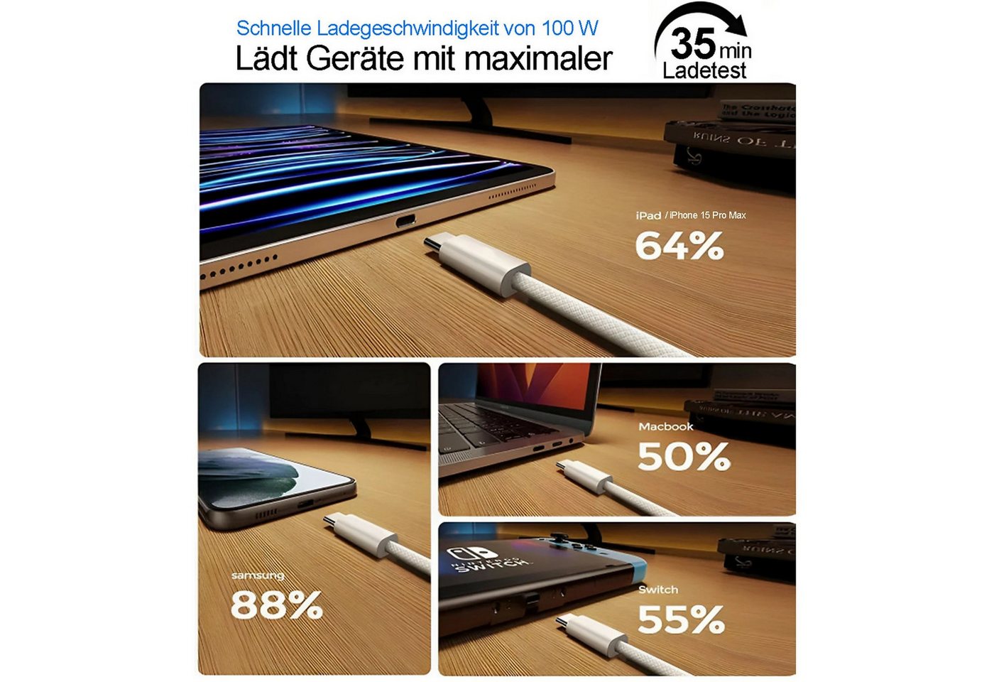 Futurea iPhone USB-C Kabel 60W Ladekabel 1m 2m USB-C Lightning Smartphone-Kabel, USB-C, USB-C (100 cm), für iPhone 16 17 18 Pro Max Plus, iPad, MacBook Air, Sam – Bild 3 von 5