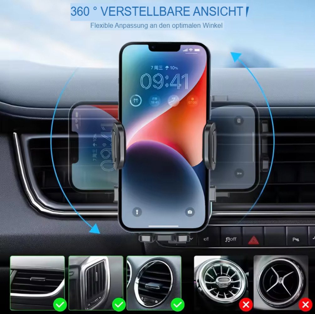Futurea Smartphone-Halterung Kfz Auto Handyhalter mit 360° Funktion universelle Handy, (bis 7,00 Zoll, 1-tlg., 2-tlg, Lüfter, Autolüfterbefestigung, Kfz-Halteru – Bild 2 von 5