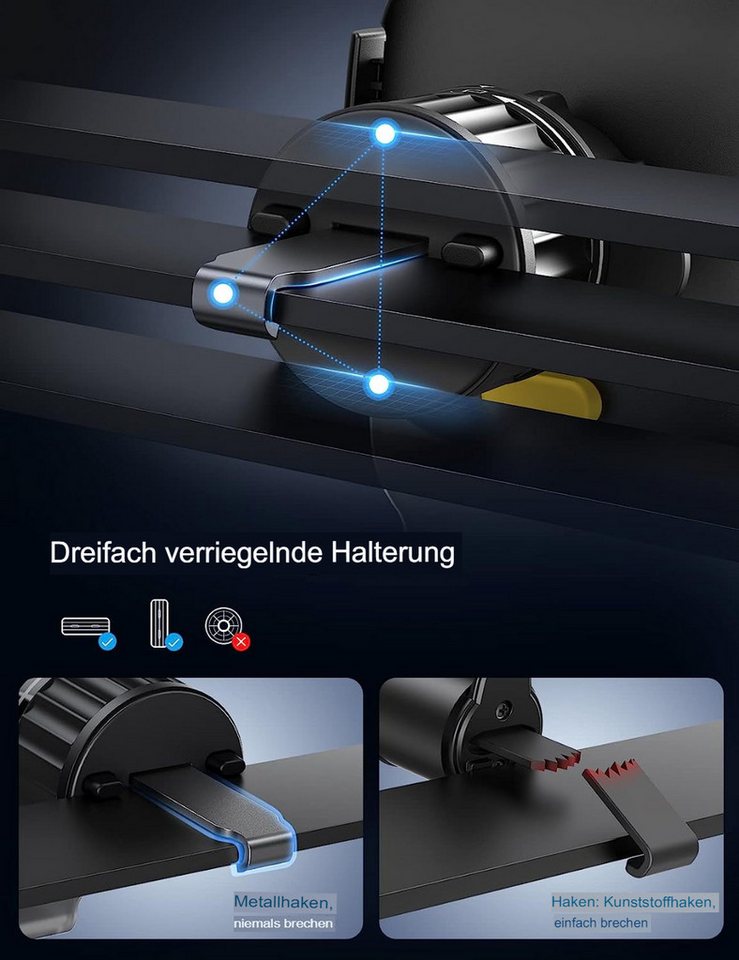 Futurea Smartphone-Halterung Kfz Auto Handyhalter mit 360° Funktion universelle Handy, (bis 7,00 Zoll, 1-tlg., 2-tlg, Lüfter, Autolüfterbefestigung, Kfz-Halteru – Bild 3 von 5