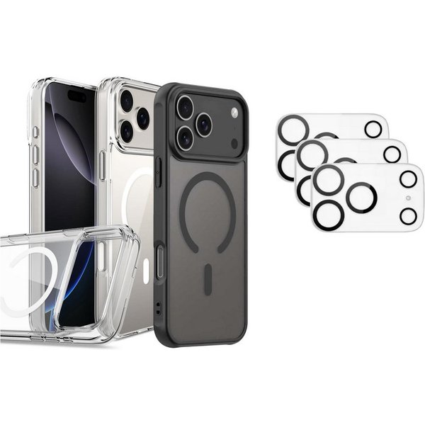 Futurea Smartphone-Hülle iPhone 17 MagSafe Schutzhülle Case mit 3x Kameraschutzglas 6,3 Zoll - 6,9 Zoll, 2x Case für Apple iPhone 17 Air, Pro, Pro Max und 3x Ka