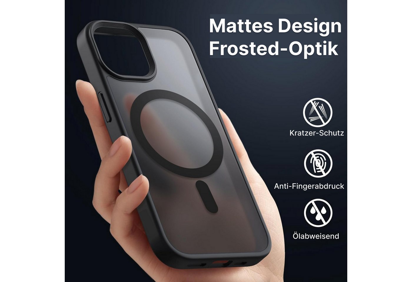 Futurea Smartphone-Hülle iPhone Hülle Schwarz MagSafe Case Frosted-Black, für iPhone 17 Air, iPhone 17 Pro, iPhone 17 Pro Max & iPhone 16 – Bild 2 von 4