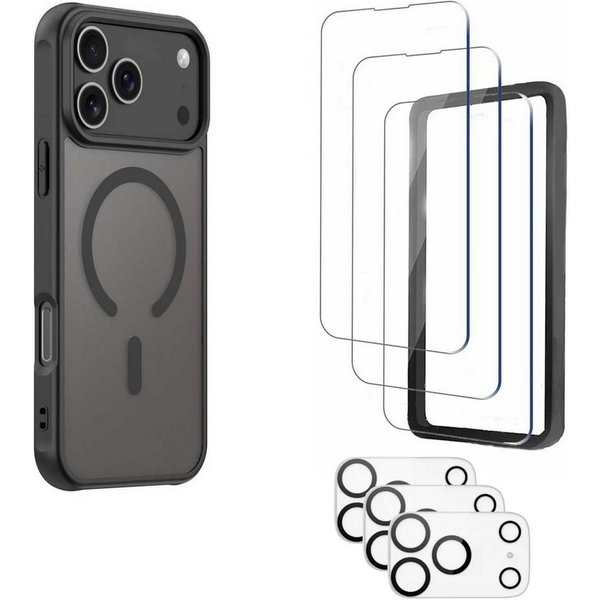 Futurea Smartphone-Hülle Phone 17 Hülle Schwarz MagSafe Case Frosted-Black mit Schutzfolie, Panzerglas und Kameraschutzglas für Apple iPhone 17 Air Pro Max