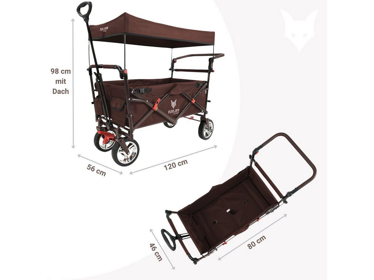 FUXLIFE Bollerwagen CT-700, faltbar, mit Bremsen, gepolsterter Innenraum – Bild 2 von 5