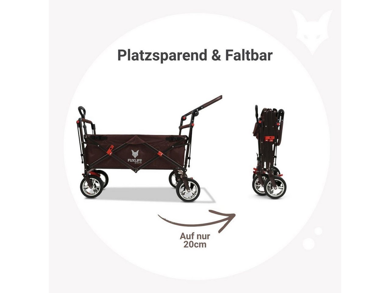 FUXLIFE Bollerwagen CT-700, faltbar, mit Bremsen, gepolsterter Innenraum – Bild 3 von 5