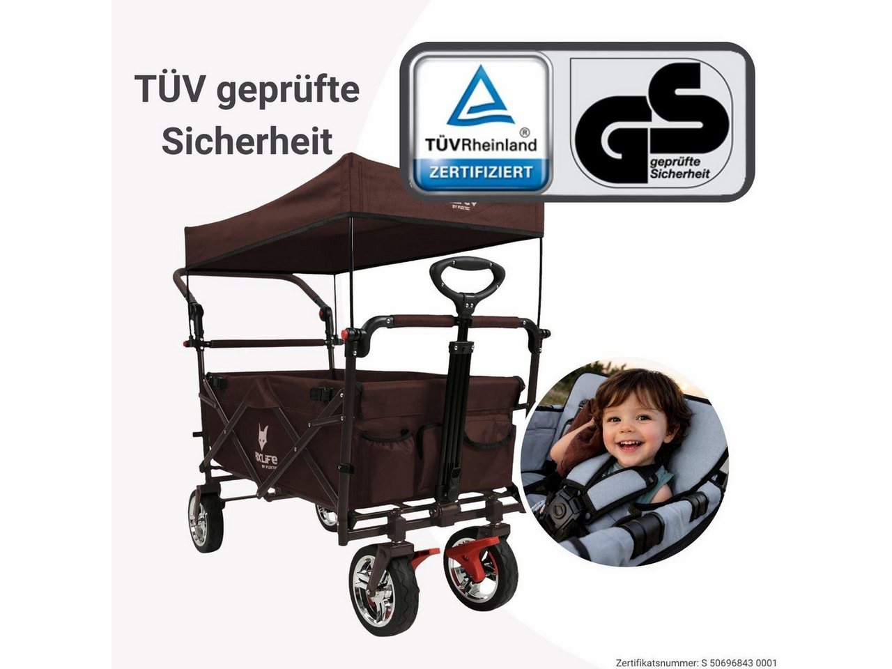 FUXLIFE Bollerwagen CT-700, faltbar, mit Bremsen, gepolsterter Innenraum – Bild 4 von 5