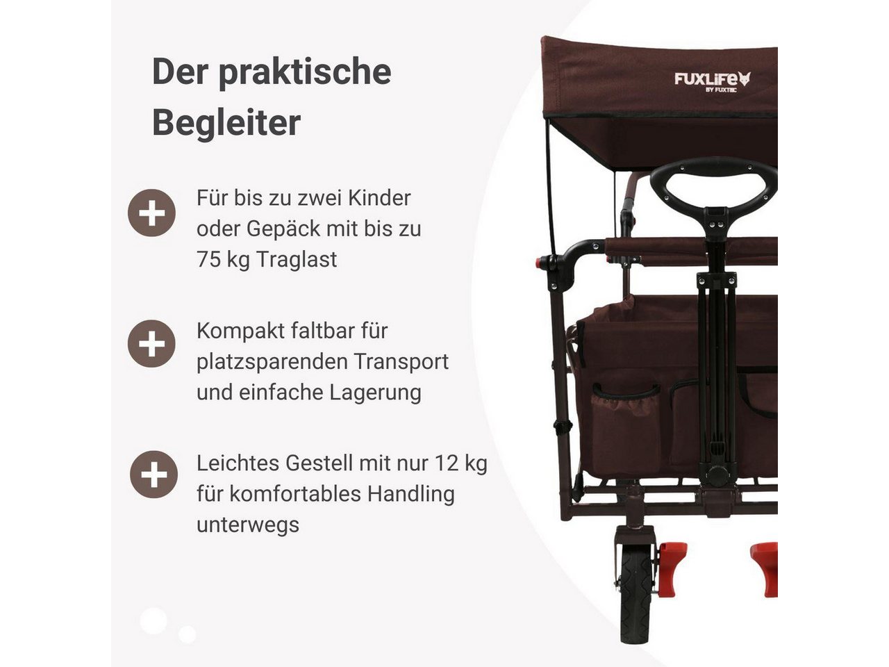 FUXLIFE Bollerwagen CT-700, faltbar, mit Bremsen, gepolsterter Innenraum – Bild 5 von 5