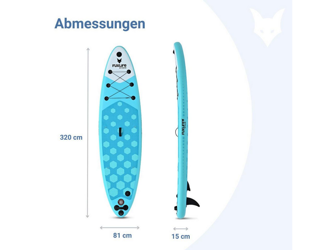 FUXLIFE SUP-Board FX-SUP320D1, Aufblasbar, (3 Finnen,Paddel,Pumpe,Tragetasche,Sicherheitsleine,Actioncam-Halterung) – Bild 2 von 5