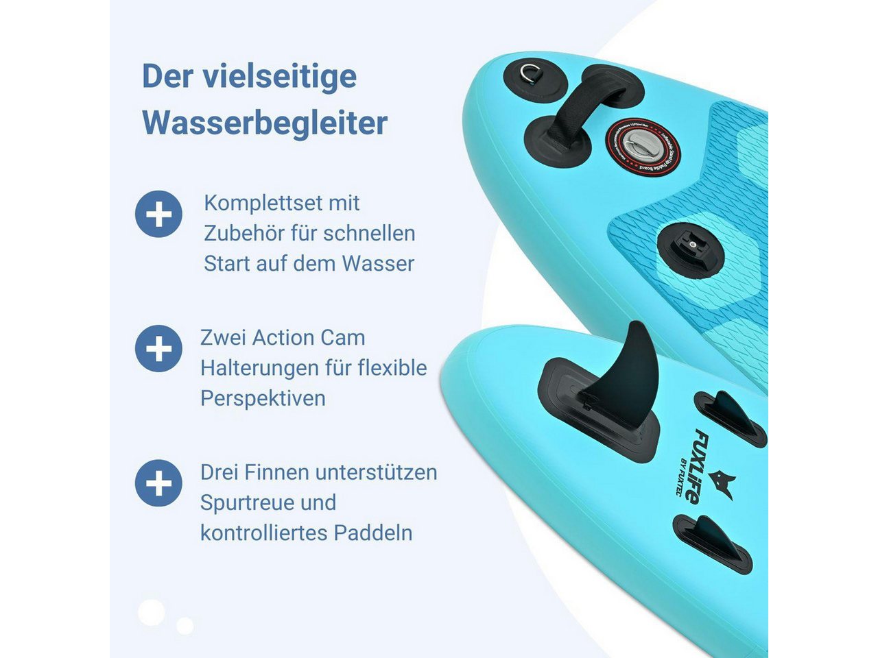 FUXLIFE SUP-Board FX-SUP320D1, Aufblasbar, (3 Finnen,Paddel,Pumpe,Tragetasche,Sicherheitsleine,Actioncam-Halterung) – Bild 4 von 5