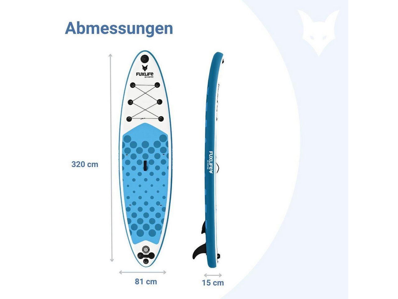 FUXLIFE SUP-Board FX-SUP320eco, Aufblasbar, (3 Finnen,Paddel,Pumpe,Tragetasche,Sicherheitsleine,Reparaturset) – Bild 2 von 5