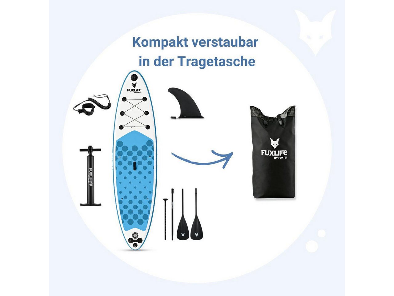 FUXLIFE SUP-Board FX-SUP320eco, Aufblasbar, (3 Finnen,Paddel,Pumpe,Tragetasche,Sicherheitsleine,Reparaturset) – Bild 3 von 5