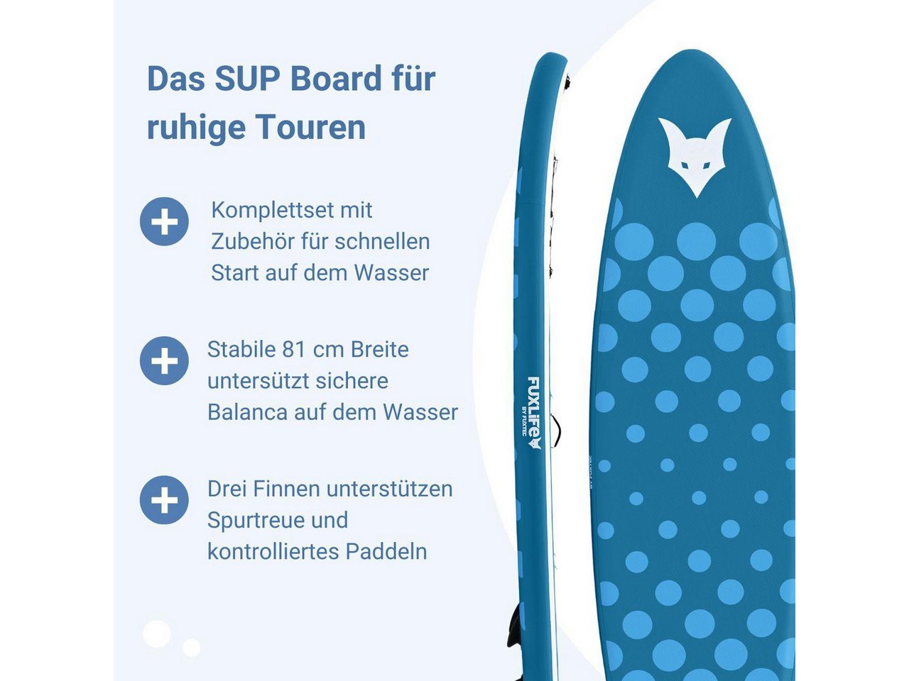 FUXLIFE SUP-Board FX-SUP320eco, Aufblasbar, (3 Finnen,Paddel,Pumpe,Tragetasche,Sicherheitsleine,Reparaturset) – Bild 4 von 5
