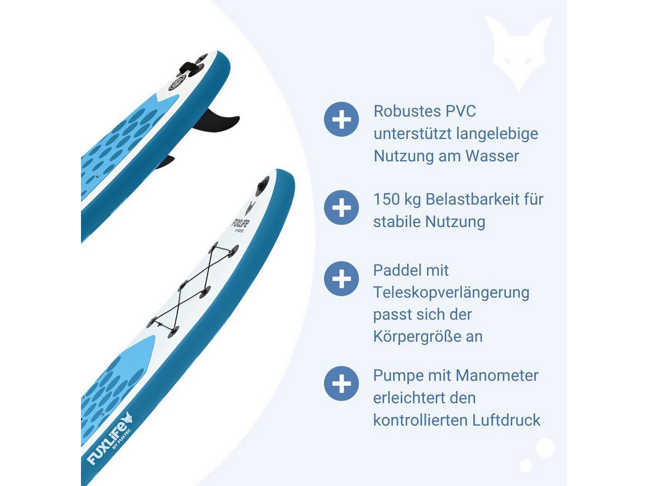 FUXLIFE SUP-Board FX-SUP320eco, Aufblasbar, (3 Finnen,Paddel,Pumpe,Tragetasche,Sicherheitsleine,Reparaturset) – Bild 5 von 5