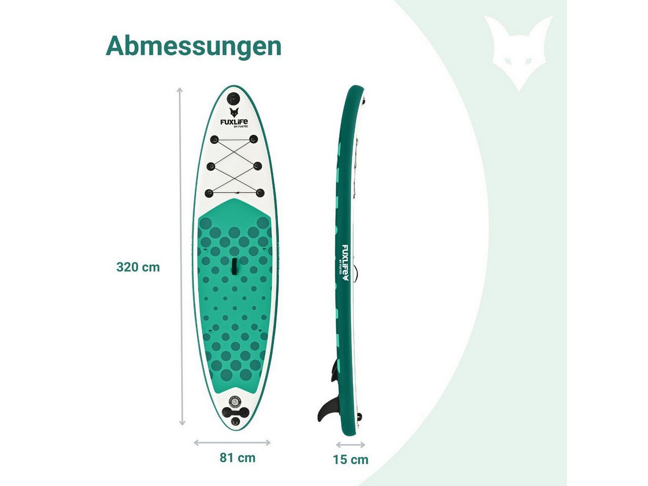 FUXLIFE SUP-Board FX-SUP320eco, Aufblasbar, (3 Finnen,Paddel,Pumpe,Tragetasche,Sicherheitsleine,Reparaturset) – Bild 2 von 5