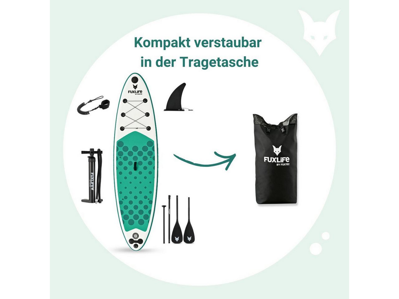 FUXLIFE SUP-Board FX-SUP320eco, Aufblasbar, (3 Finnen,Paddel,Pumpe,Tragetasche,Sicherheitsleine,Reparaturset) – Bild 3 von 5