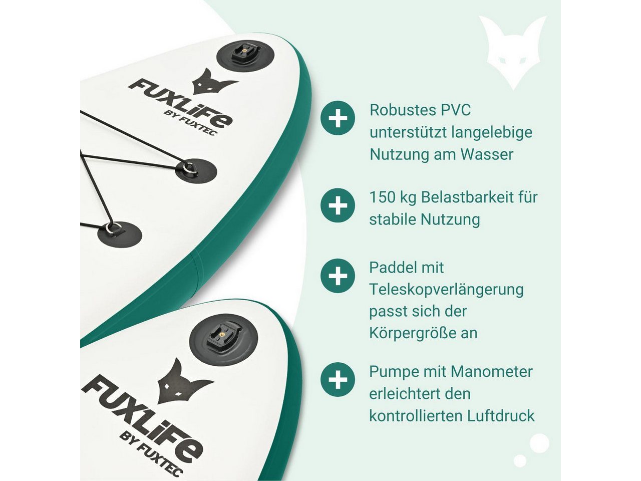 FUXLIFE SUP-Board FX-SUP320eco, Aufblasbar, (3 Finnen,Paddel,Pumpe,Tragetasche,Sicherheitsleine,Reparaturset) – Bild 5 von 5