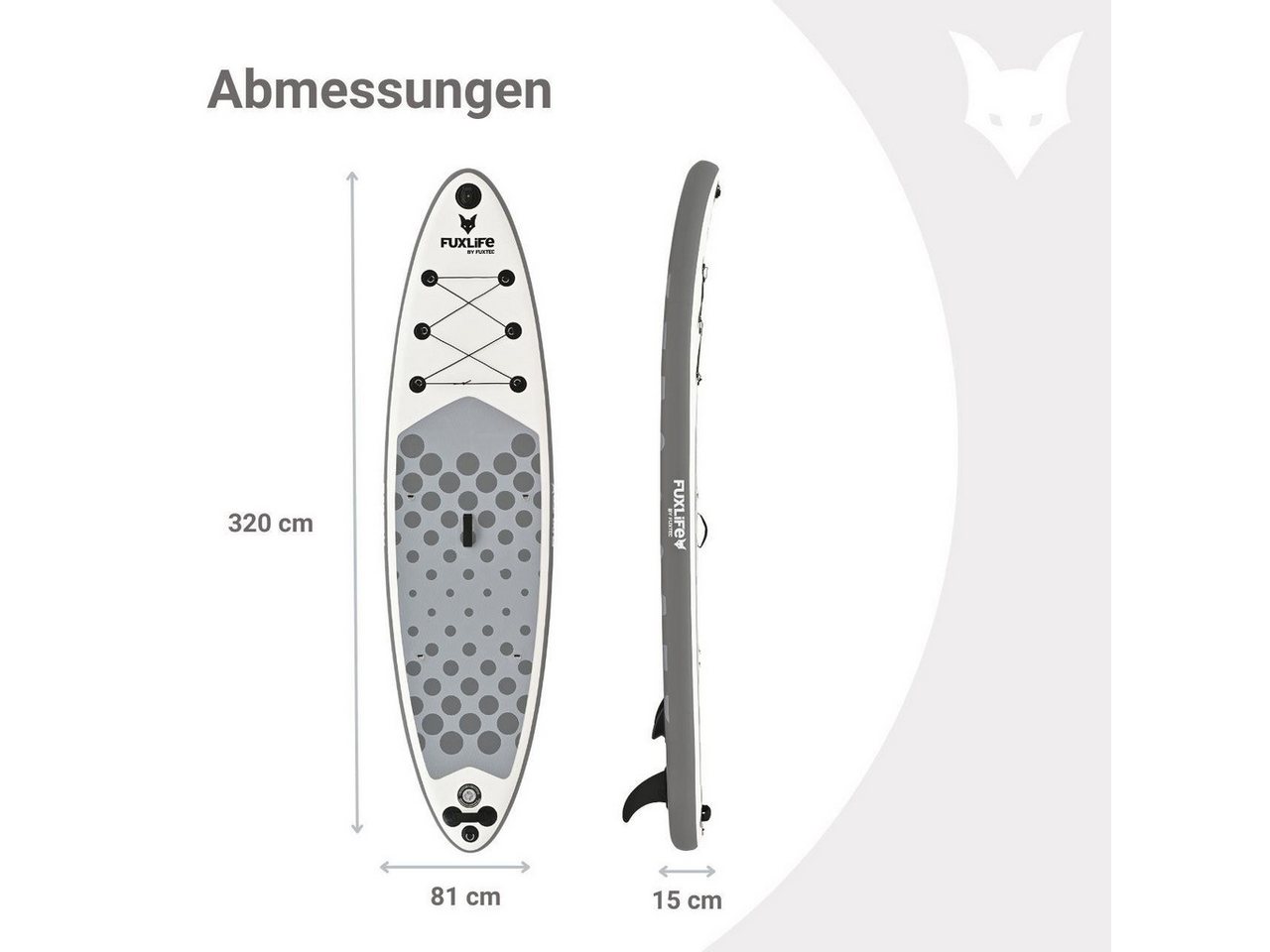 FUXLIFE SUP-Board FX-SUP320eco, Aufblasbar, (3 Finnen,Paddel,Pumpe,Tragetasche,Sicherheitsleine,Reparaturset) – Bild 2 von 5