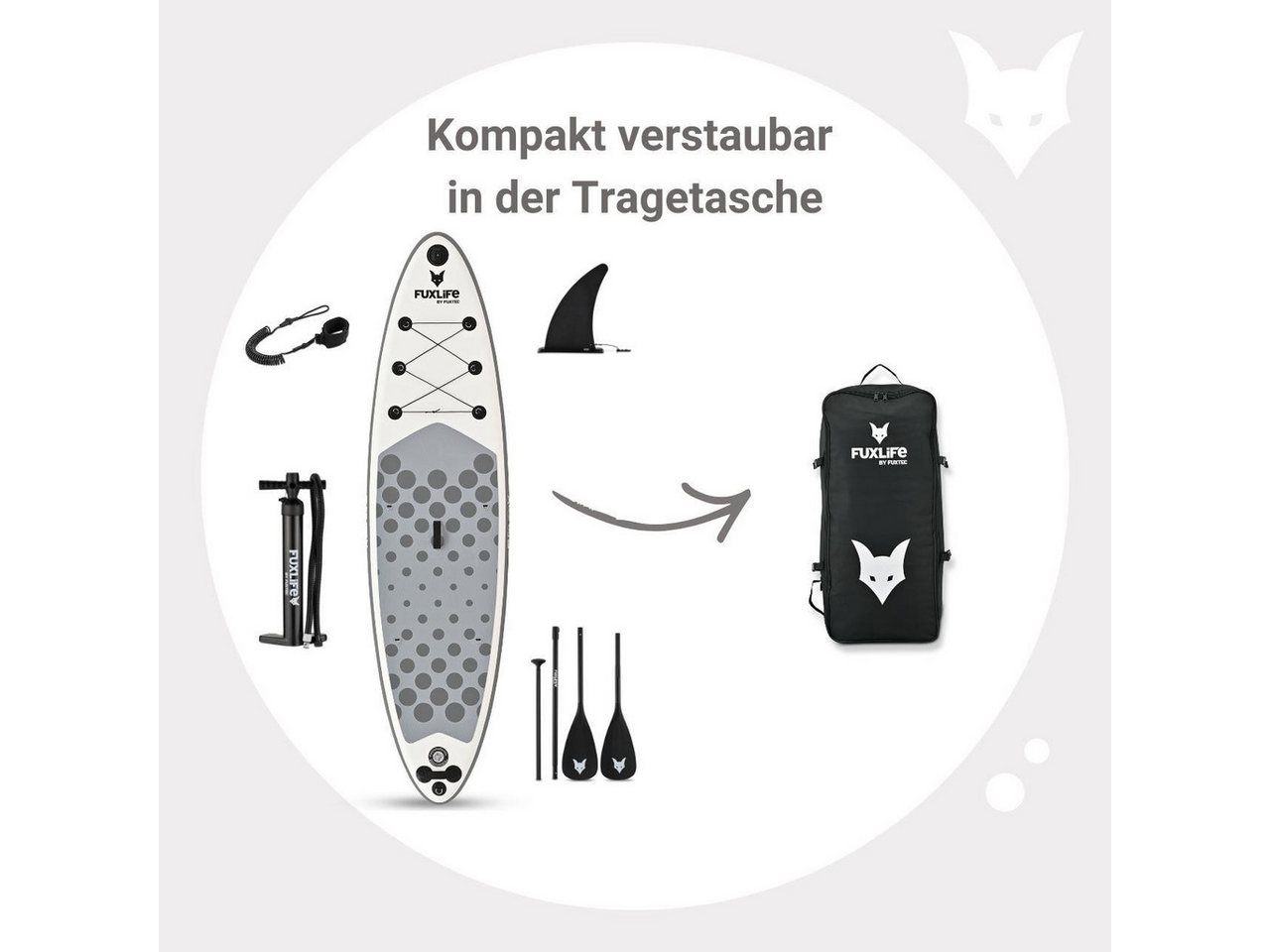 FUXLIFE SUP-Board FX-SUP320eco, Aufblasbar, (3 Finnen,Paddel,Pumpe,Tragetasche,Sicherheitsleine,Reparaturset) – Bild 3 von 5