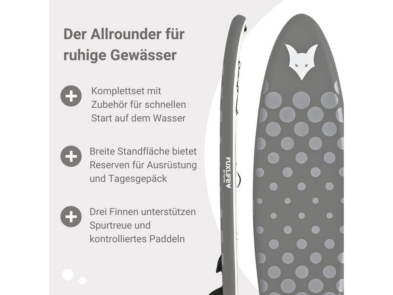 FUXLIFE SUP-Board FX-SUP320eco, Aufblasbar, (3 Finnen,Paddel,Pumpe,Tragetasche,Sicherheitsleine,Reparaturset) – Bild 4 von 5