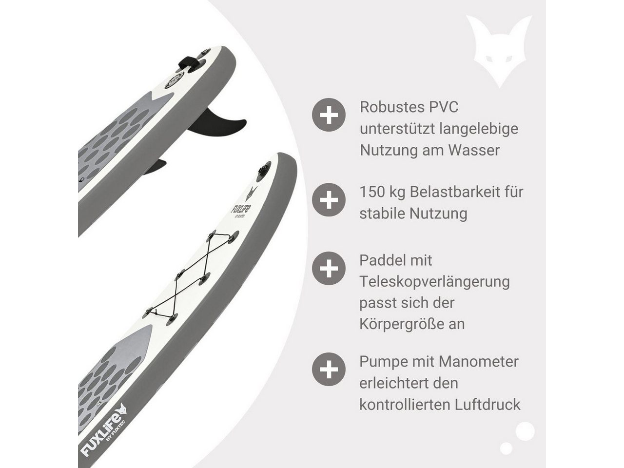 FUXLIFE SUP-Board FX-SUP320eco, Aufblasbar, (3 Finnen,Paddel,Pumpe,Tragetasche,Sicherheitsleine,Reparaturset) – Bild 5 von 5