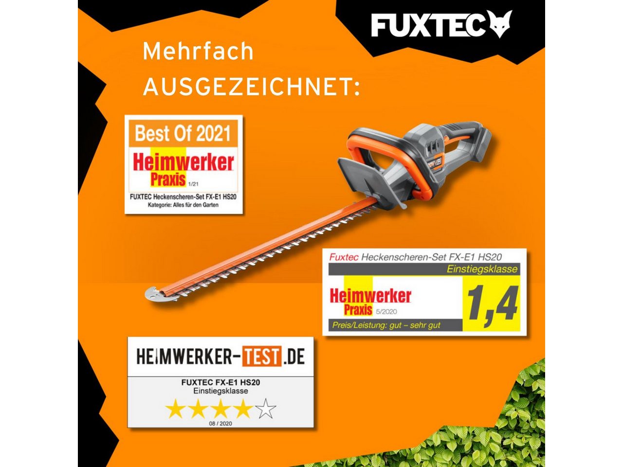 FUXTEC Akku-Heckenschere FX-E1HS20-SET, 2Ah-Akku, 52cm Arbeitsbereich, 20V, bis zu 28mm Astdicke – Bild 5 von 5