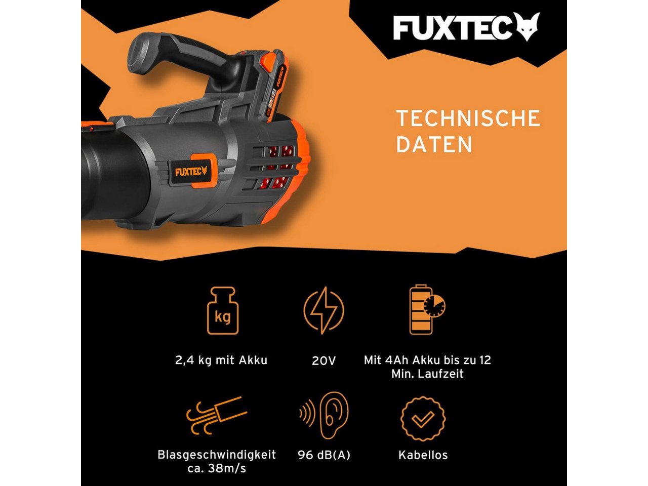 FUXTEC Akku-Laubbläser FX-E1LB20SET1, 38m/s, inkl. Akku & Ladegerät, leise, mit Geschwindigkeitsregulierung – Bild 2 von 5