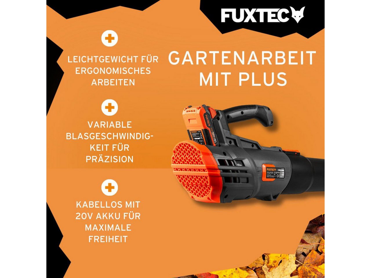 FUXTEC Akku-Laubbläser FX-E1LB20SET1, 38m/s, inkl. Akku & Ladegerät, leise, mit Geschwindigkeitsregulierung – Bild 3 von 5