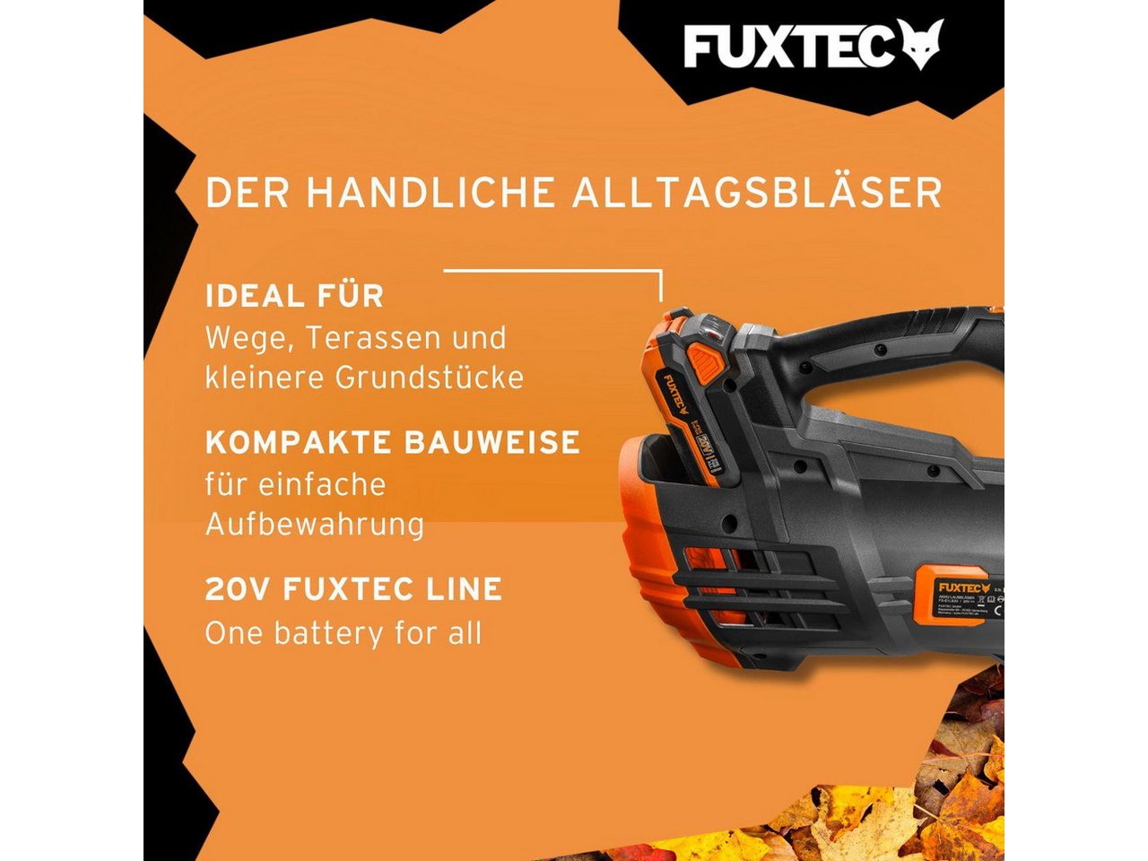 FUXTEC Akku-Laubbläser FX-E1LB20SET1, 38m/s, inkl. Akku & Ladegerät, leise, mit Geschwindigkeitsregulierung – Bild 4 von 5