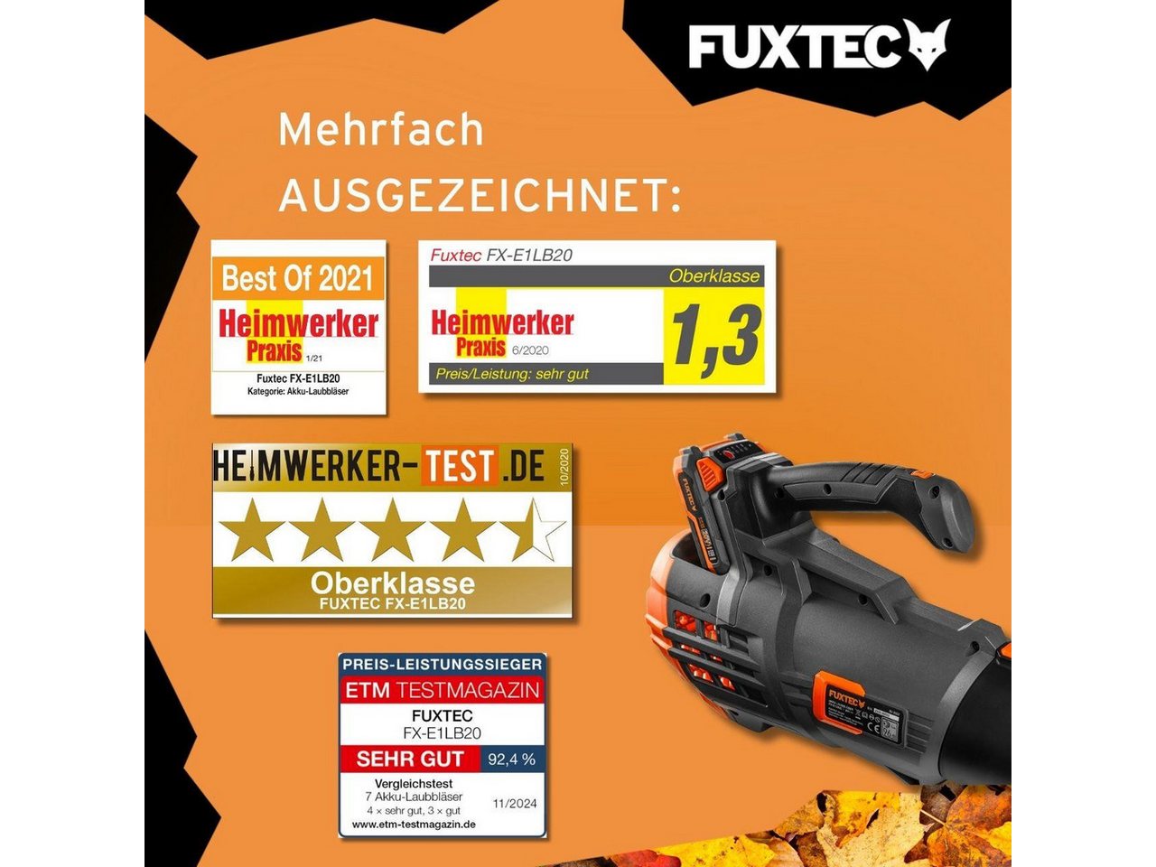 FUXTEC Akku-Laubbläser FX-E1LB20SET1, 38m/s, inkl. Akku & Ladegerät, leise, mit Geschwindigkeitsregulierung – Bild 5 von 5