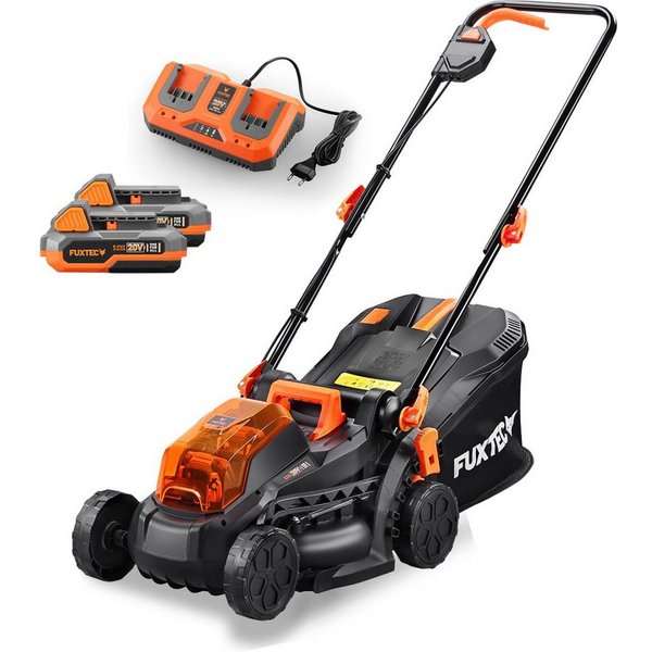 FUXTEC Akkurasenmäher FX-E1RM20-SET, 33 cm Schnittbreite, 35 L Fangkorb, 2x 20V 2Ah Akku, 25mm - 65mm Schnitthöhe