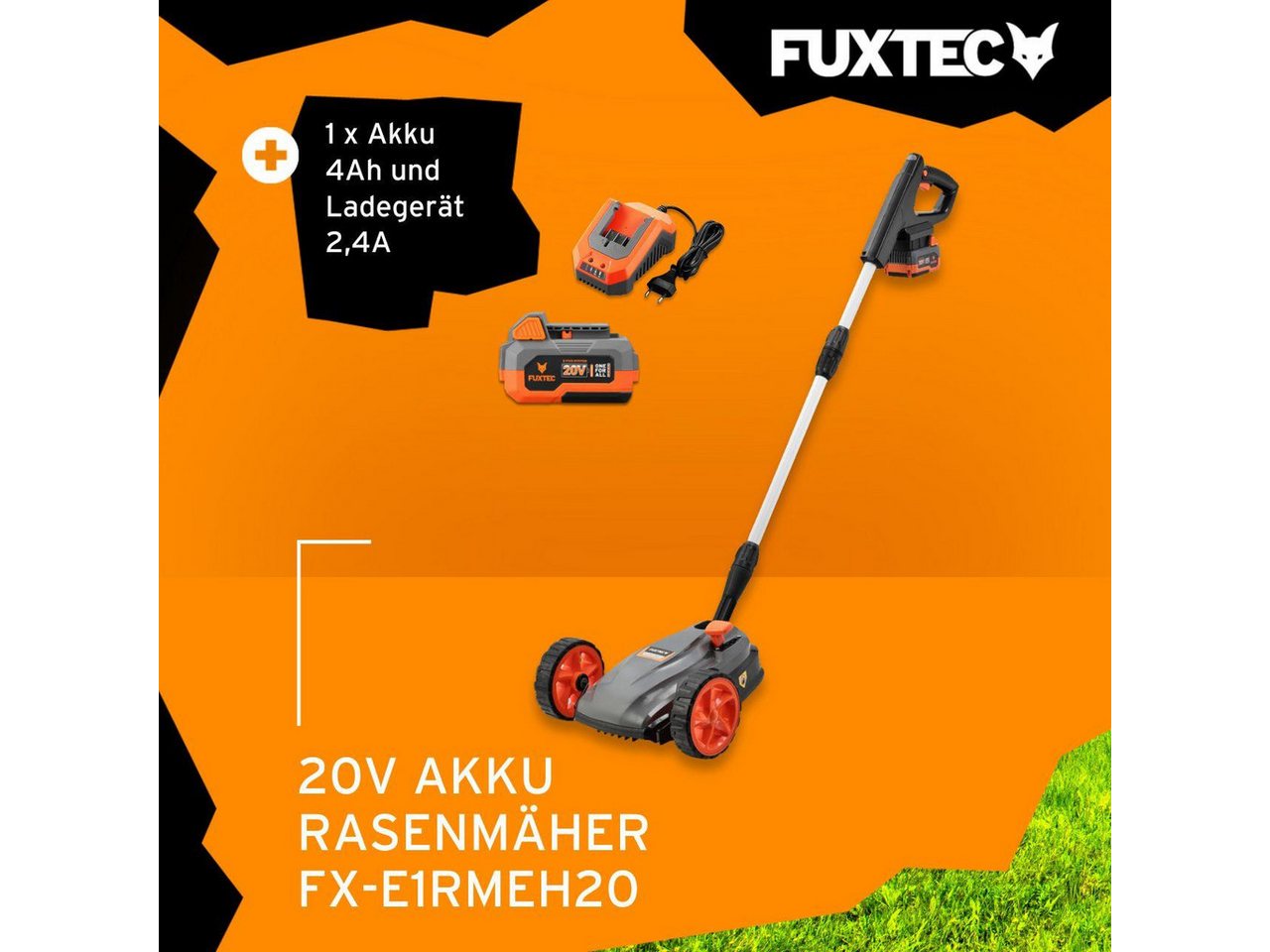 FUXTEC Akkurasenmäher FX-E1RMEH20-SET, 22 cm Schnittbreite, flexible Kugelkopfsteuerung, 20V Akku, 3-fache Schnitthöheneinstellung – Bild 2 von 5