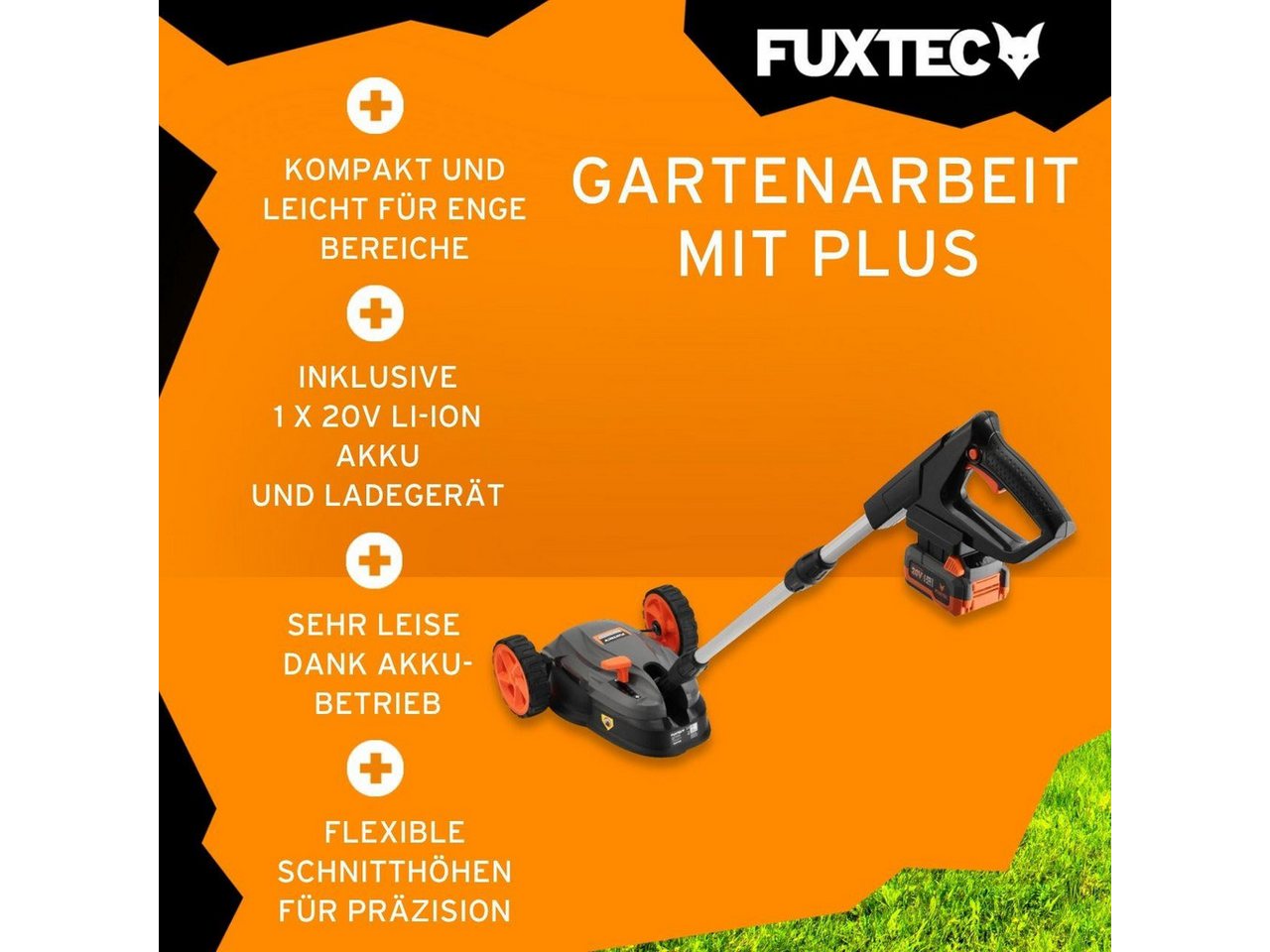 FUXTEC Akkurasenmäher FX-E1RMEH20-SET, 22 cm Schnittbreite, flexible Kugelkopfsteuerung, 20V Akku, 3-fache Schnitthöheneinstellung – Bild 4 von 5