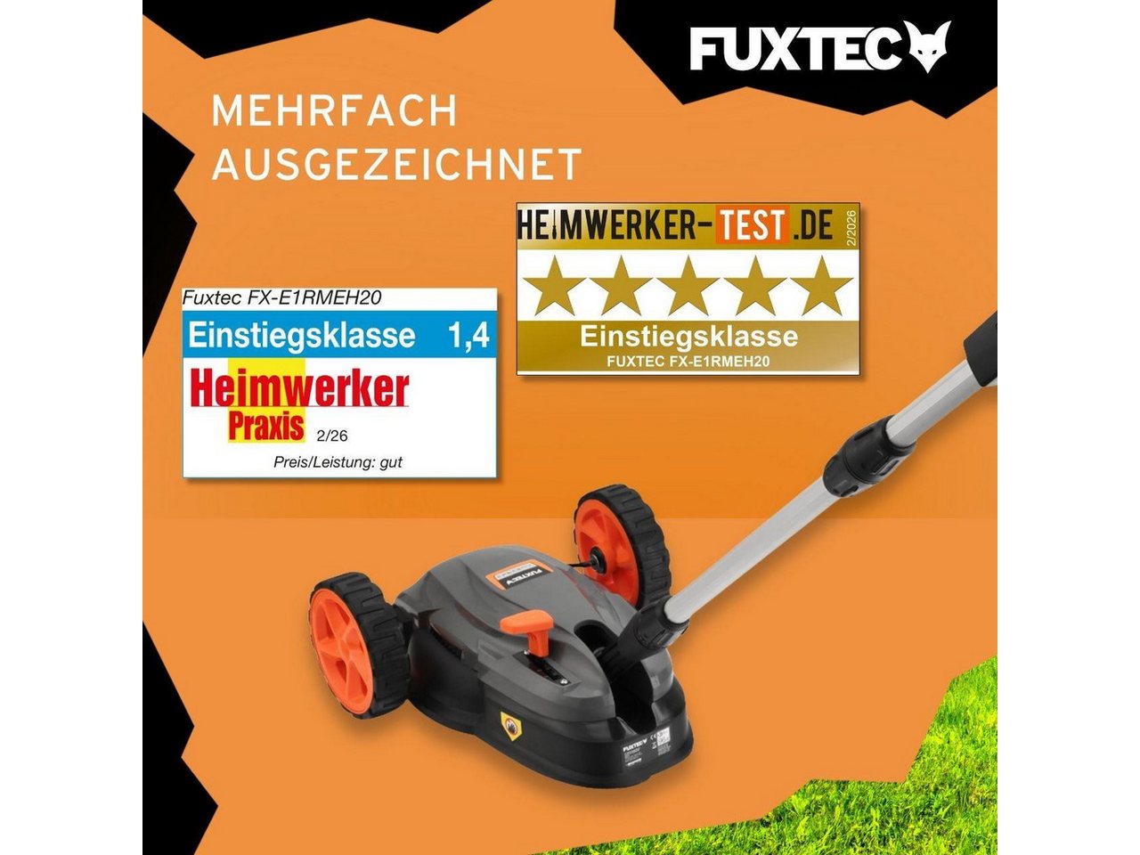 FUXTEC Akkurasenmäher FX-E1RMEH20-SET, 22 cm Schnittbreite, flexible Kugelkopfsteuerung, 20V Akku, 3-fache Schnitthöheneinstellung – Bild 5 von 5