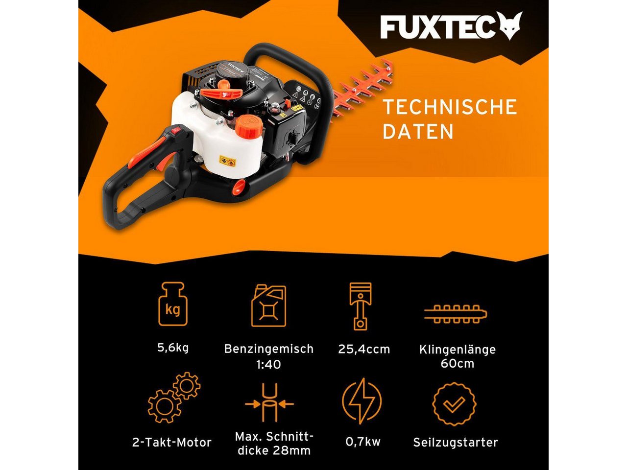 FUXTEC Benzin-Heckenschere FX-MH123ECO, 25.4ccm, 90° drehbarer Griff, 60 cm Schwertlänge, leichtgewichtig – Bild 2 von 5